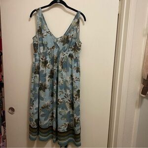 Light Blue Floral V-Neck Midi Dress